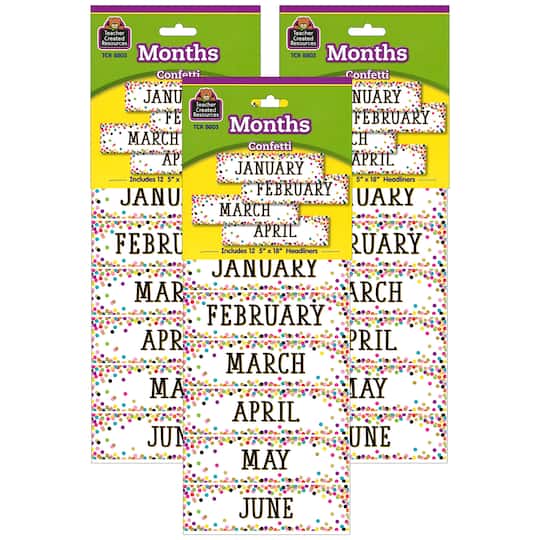 Teacher Created Resources Confetti Monthly Headliners, 3 Packs of 36